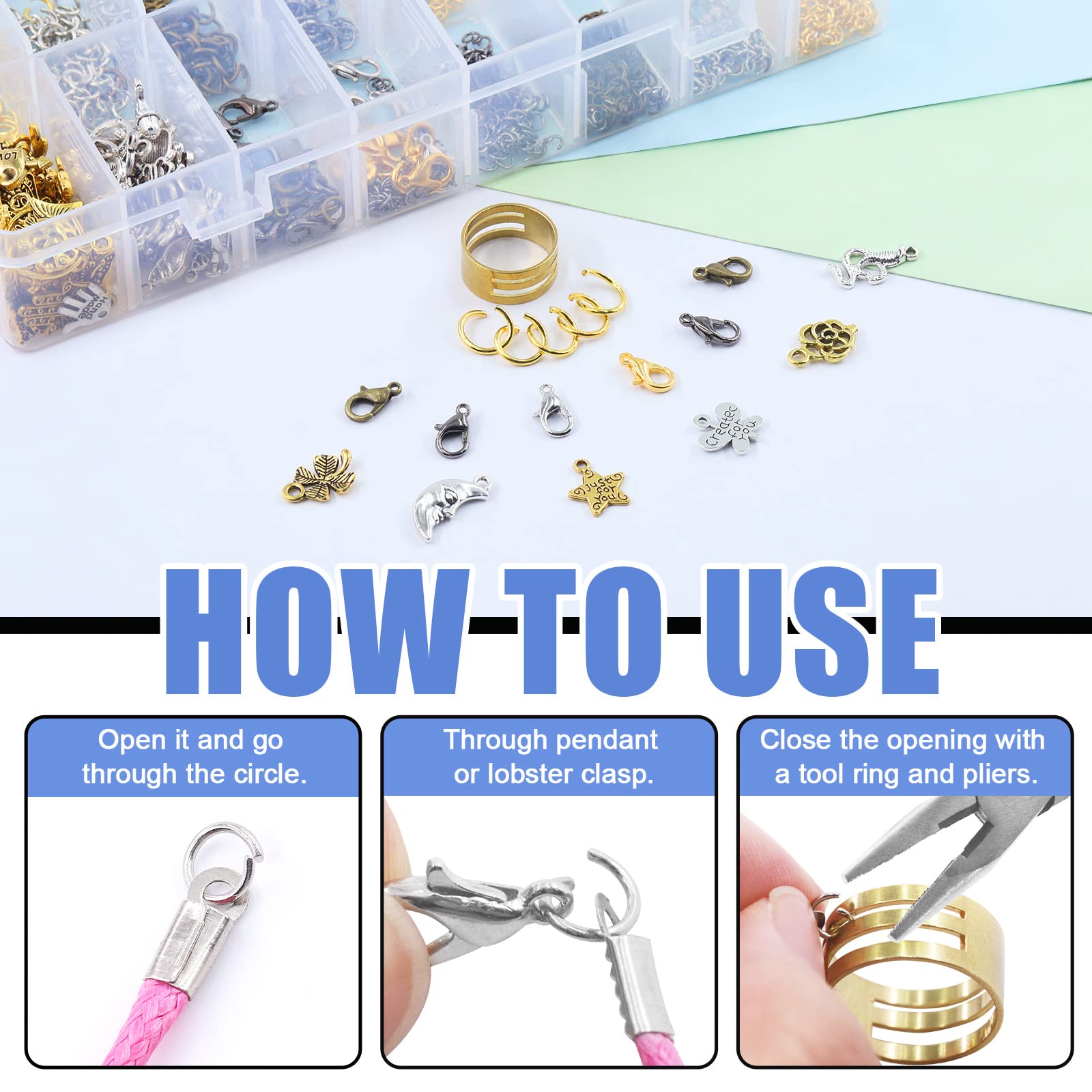 Glarks 2723Pcs Open Jump Rings & Lobster Clasps Kit - Jewelry Making Supplies with Pliers & Waxed Necklace Cords - DIY Bracelet, Necklace, Earring Repair & Crafting - Perfect for Beading, Jewelry Design & Gift Making