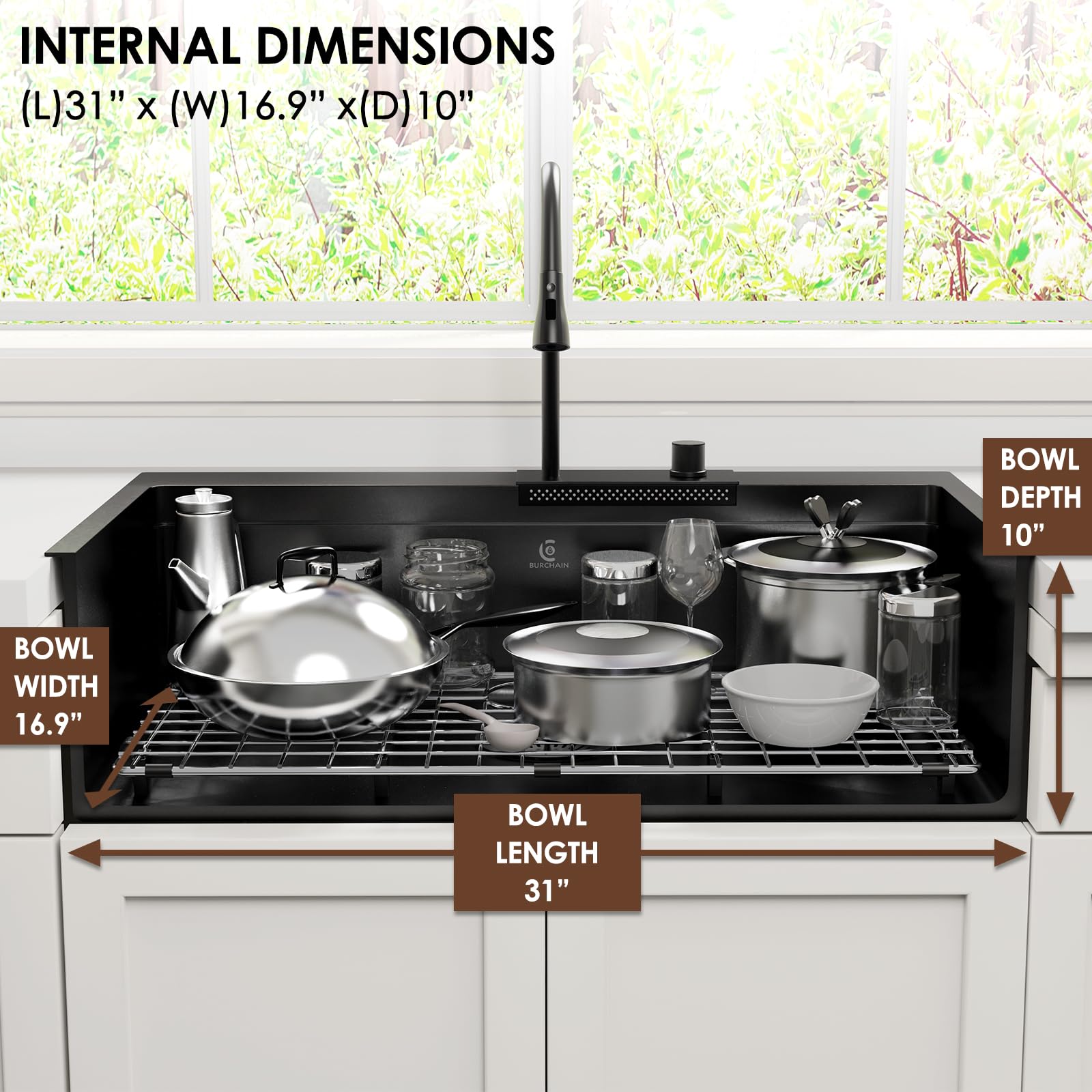 33x22 Inch Black Drop-in Single Bowl Kitchen Sink with Faucet - 16 Gauge Stainless Steel Luxury Workstation Includes 8 Accessories (Glass Rinser & Soap Dispenser) - Perfect for Modern Kitchens, Restaurants & Food Prep Areas