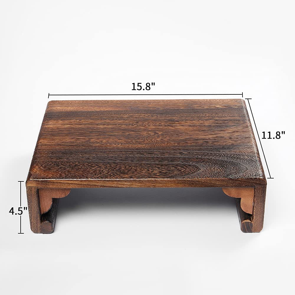 **Low Wood Stool - Rectangular Bed Step Stool with Large Surface | Step Ladder for Kitchen & Bathroom | Foot Rest Stool for Under Desk | Portable Bed Table for Laptop & Tea - Perfect for Home, Office & Relaxation**