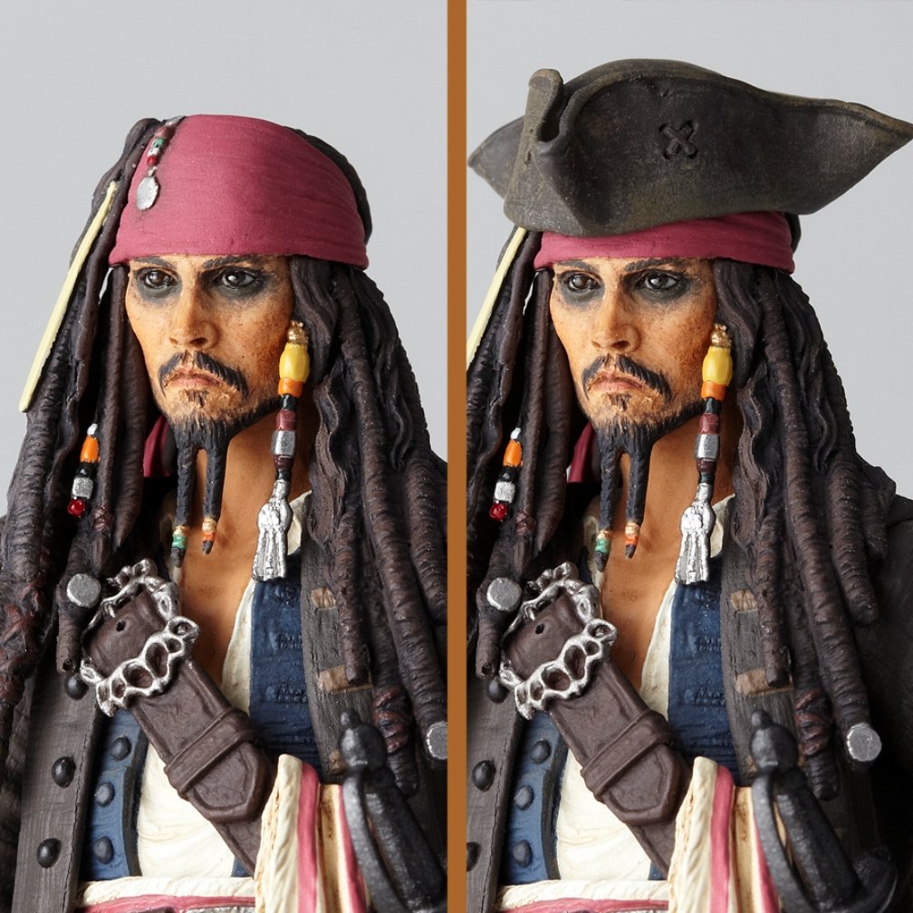 Pirates of The Caribbean Revoltech Sci-Fi Super Poseable Action Figure - Jack Sparrow by Kaiyodo Japan | Collectible Toy for Fans, Display & Role Play