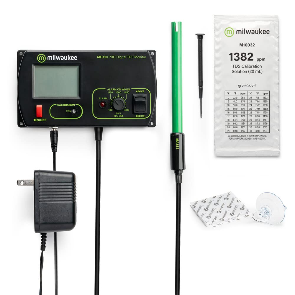 Milwaukee MC410 Conductivity EC Monitor with Mounting Kit - 0 to 1990 ppm, +/-2% Accuracy - Ideal for Hydroponics, Aquariums & Water Quality Testing