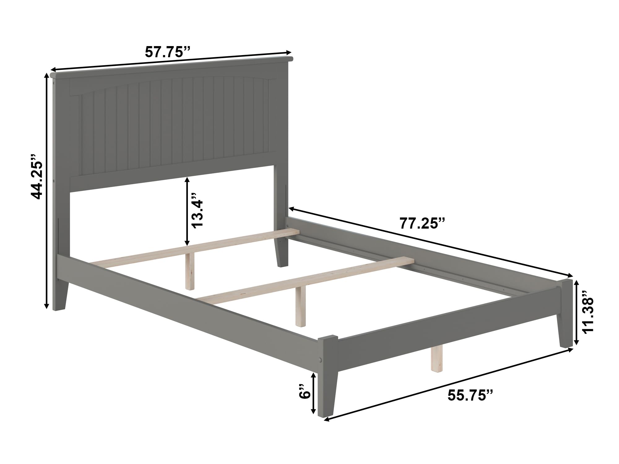 AFI Nantucket Full Size Bed Frame with USB Charging Ports, Grey - Sturdy Foundation for Bedrooms, Guest Rooms & Dormitories
