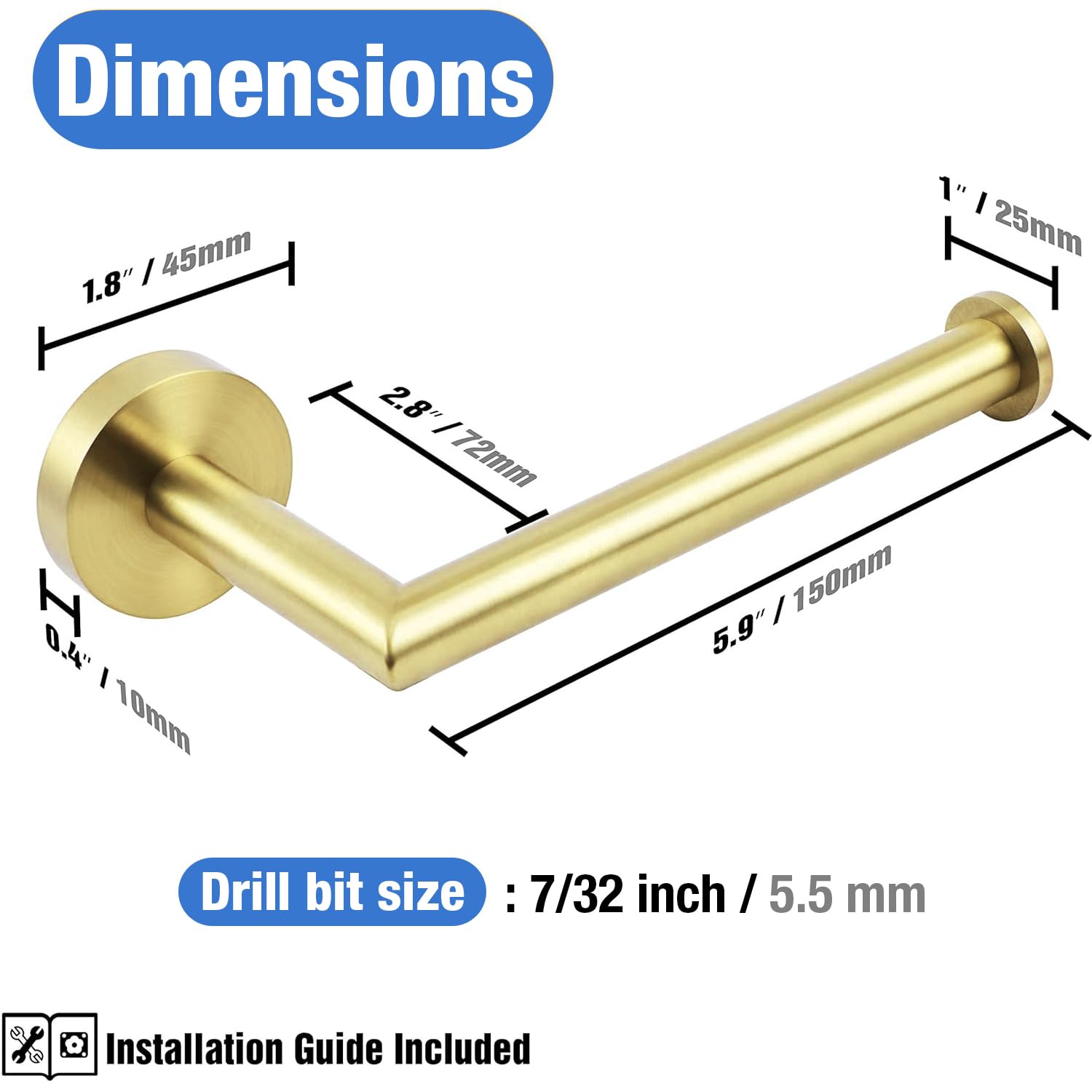 HITSLAM Brushed Gold Toilet Paper Holder - Wall Mount SUS 304 Stainless Steel Bathroom Tissue Roll Holder - Waterproof & Rotate-Proof - Elegant Brushed Brass Finish for Modern Bathroom Decor (Ideal for Home, Hotel & Office Restrooms)