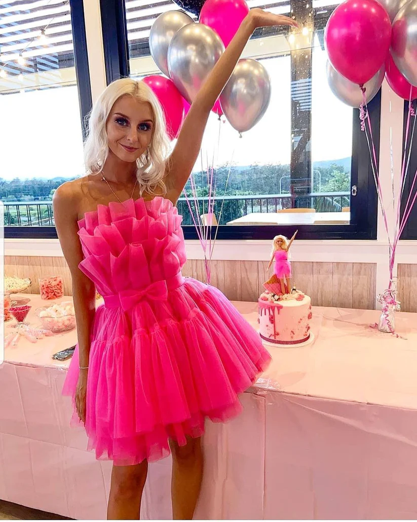Elegant Hot Pink Tulle Ruffles Homecoming Dress - Mini Party Dress J4018 for Prom, Sweet 16 & Special Occasions