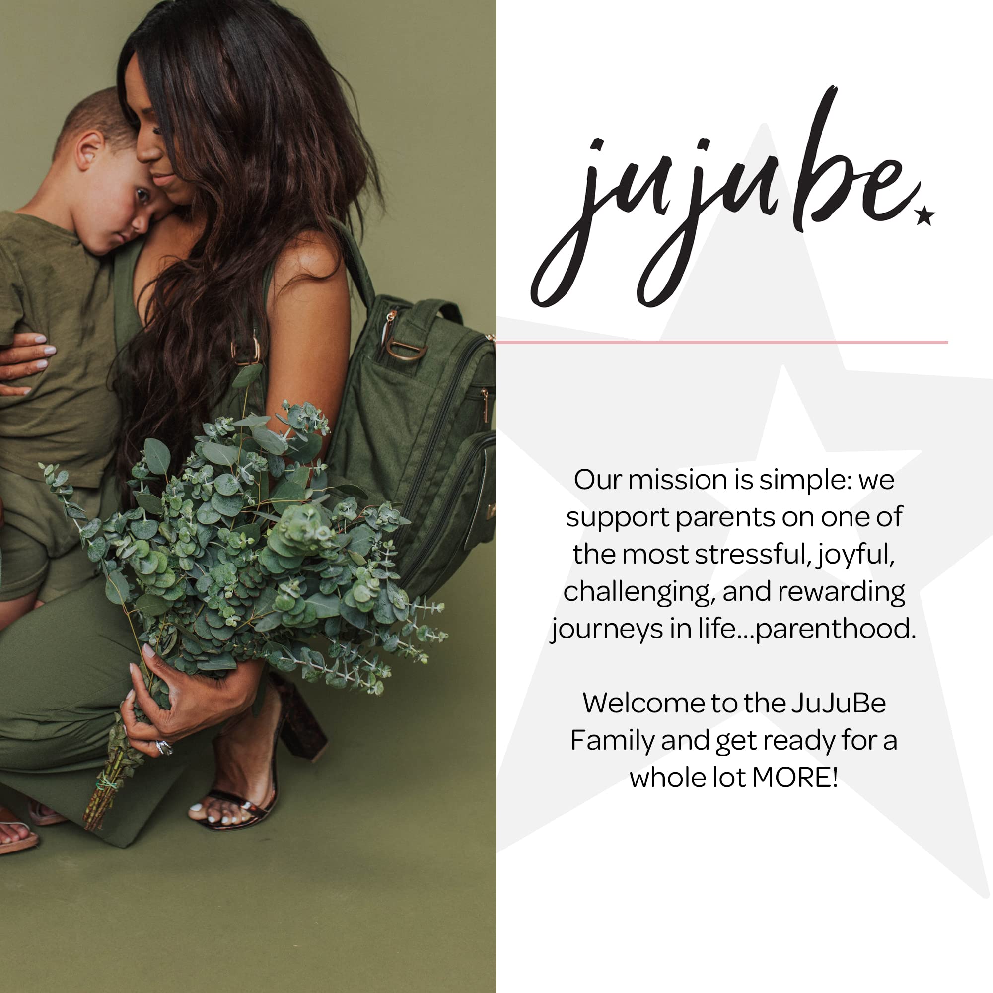 JuJuBe Diaper Backpack for Moms - Large Travel Baby Bag with Portable Changing Pad, Stroller Hooks & Multiple Pockets | Perfect for Diapers, Bottles, Wipes & Essentials | Ideal for Daycare, Travel & Daily Outings (Olive)