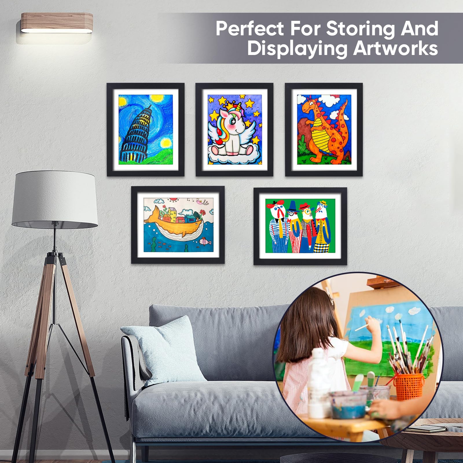 Kids Art Frame - Front Opening Holds 150 Artworks, 8.5x11 Black Display Frame for Children's Projects - Perfect for Classroom & Home Decor