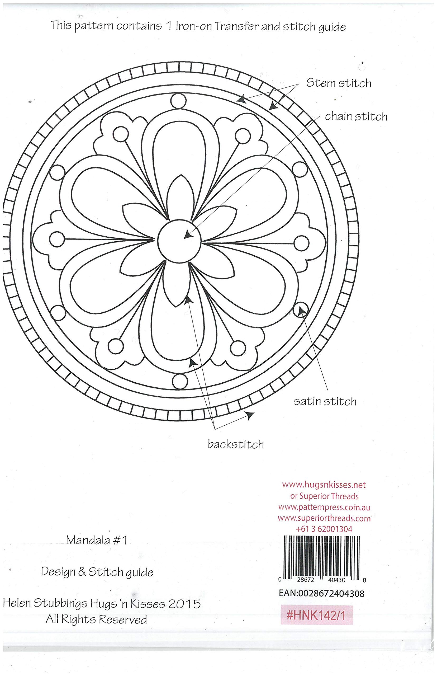 Mandala #1 Iron-on and Stitch Pattern - Hugs & Kisses Design for DIY Embroidery, Quilting, and Fabric Crafts | Perfect for Home Decor, Wall Art, and Personalized Gifts