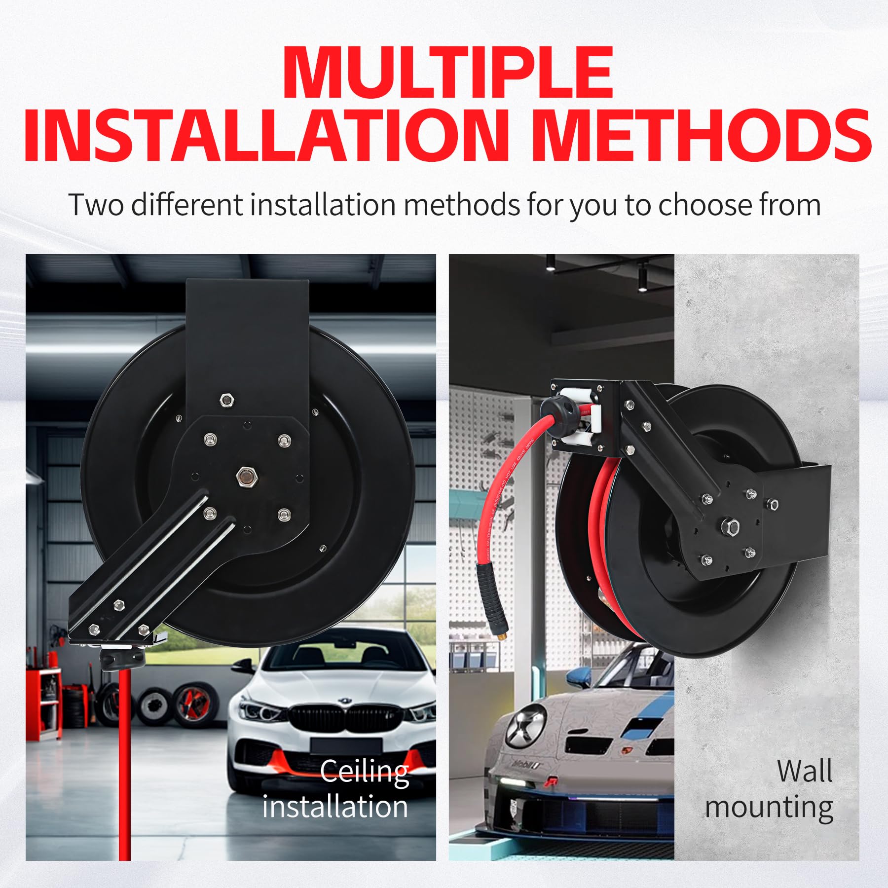 MaxWorks 80720 50ft Auto Rewind Retractable Air Hose Reel with 3/8