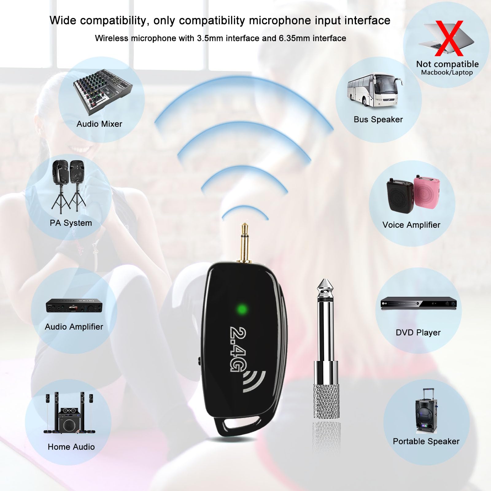 2.4G Wireless Microphone Headset & Handheld Mic 2-in-1 - 160ft Range with 1/8
