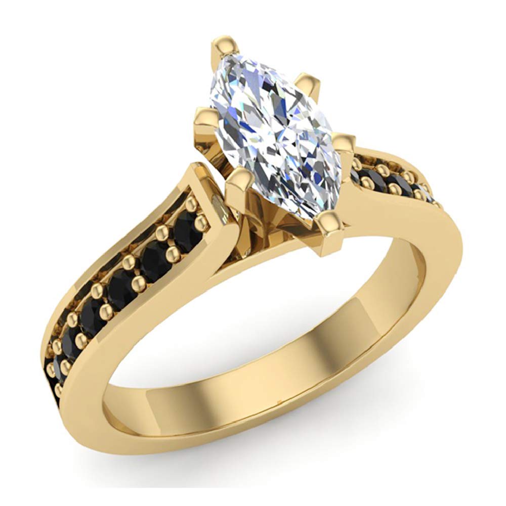 1.00 Carat Marquise Cut Black Diamond Engagement Ring with Gift Box & Authenticity Card - Perfect for Proposals, Anniversaries, and Special Occasions