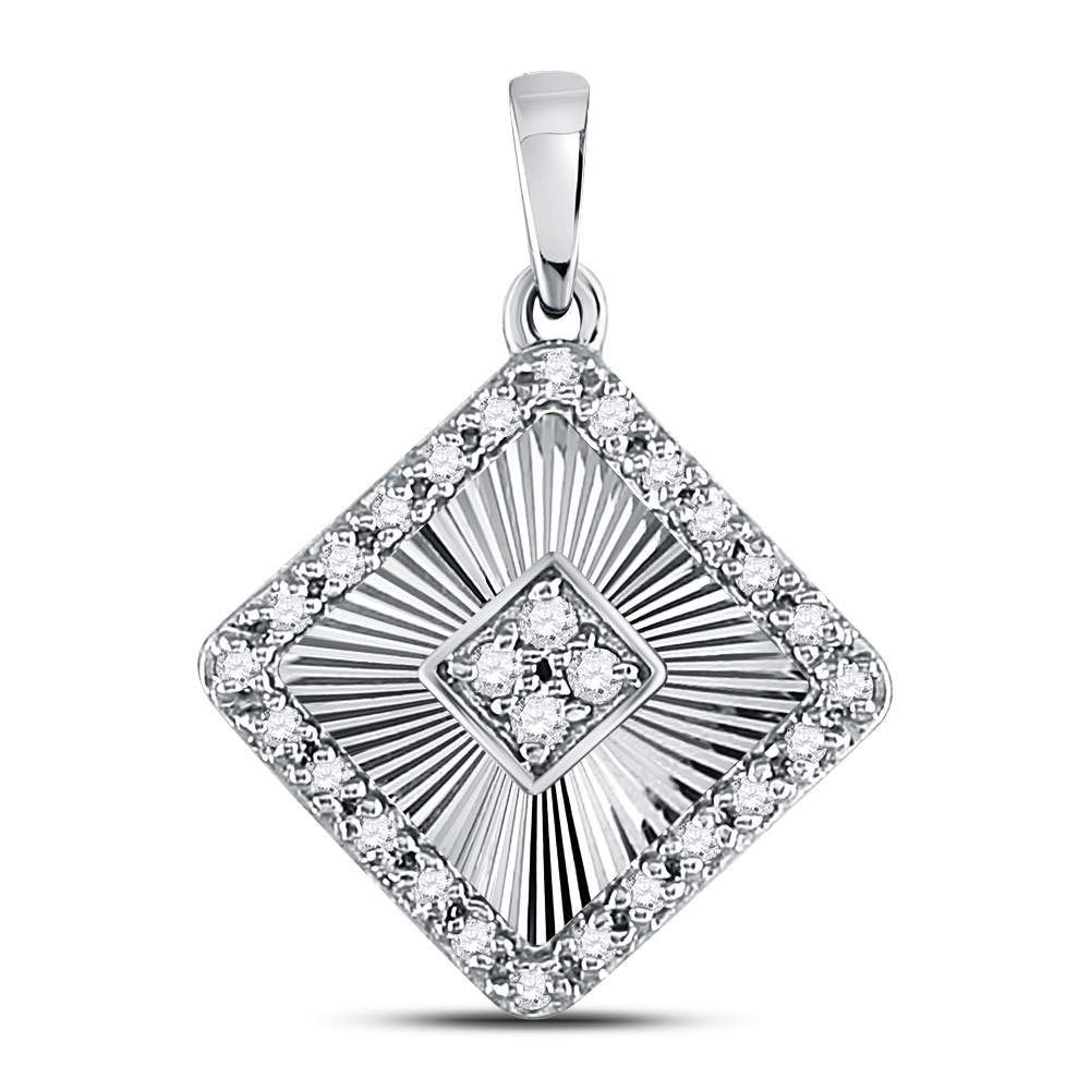 10K White Gold Women's Round Diamond Diagonal Square Pendant Necklace - 1/6 CTTW - Perfect for Anniversary Gifts, Valentine's Day & Special Occasions