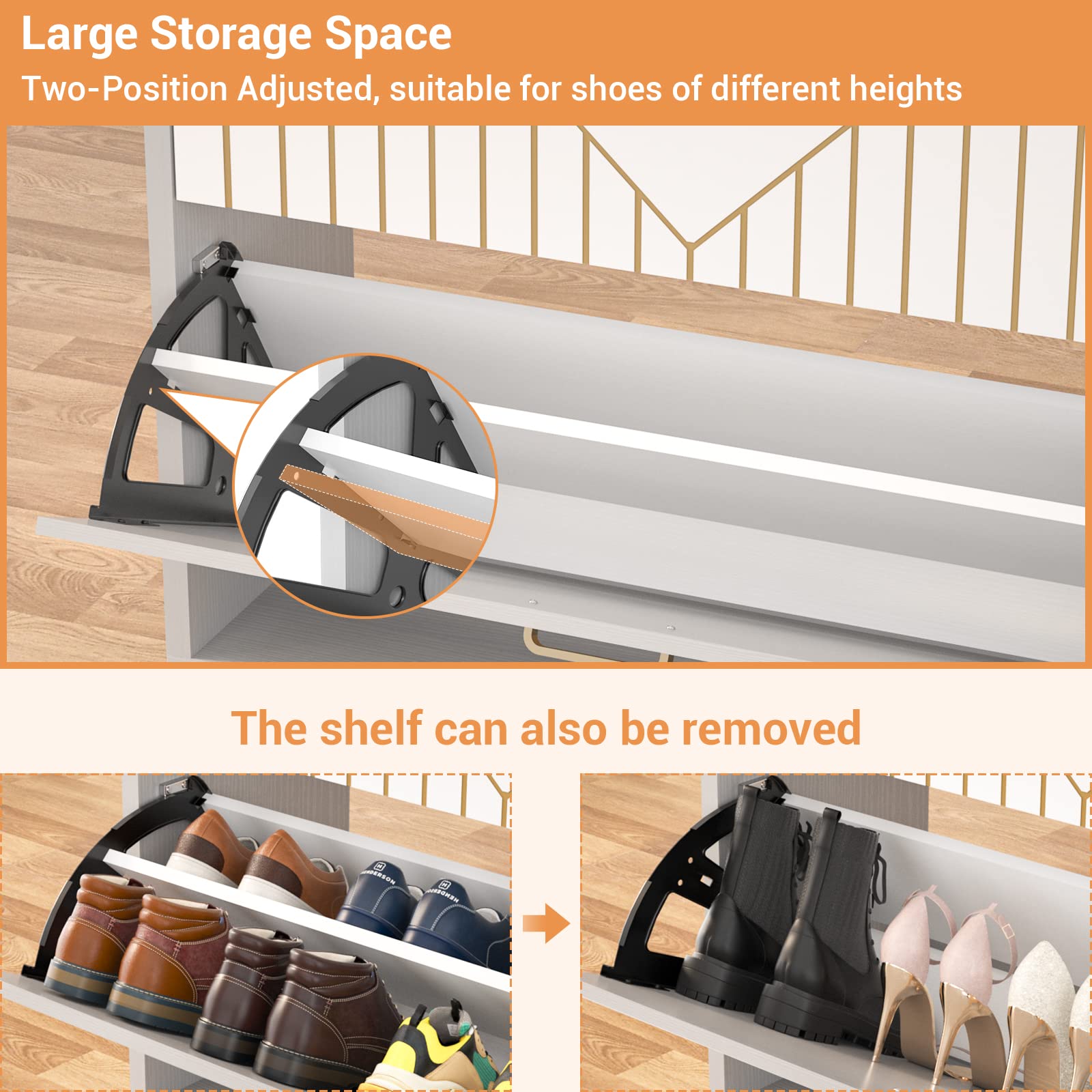 Aheaplus Motion Sensor LED Shoe Cabinet Organizer - Narrow Wooden Shoe Rack with Open Shelves for Entryway, Closet & Living Room (Grey & White) | Space-Saving Shoe Storage Solution for Small Apartments & Modern Homes