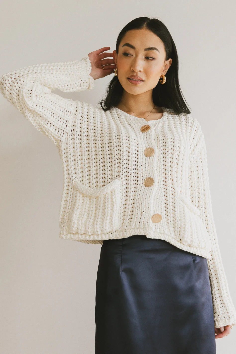 Janelle Cream Knit Cardigan for Women - Cozy Fall & Winter Sweater - Perfect for Casual Outfits, Office Wear & Layering