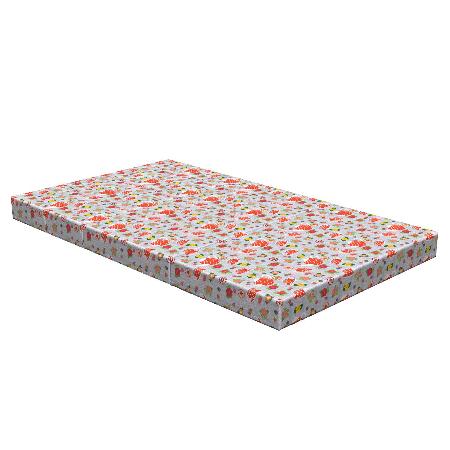 Ambesonne Colorful Foldable Mattress with Cartoon Tea Pots & Roses Design - 78.7