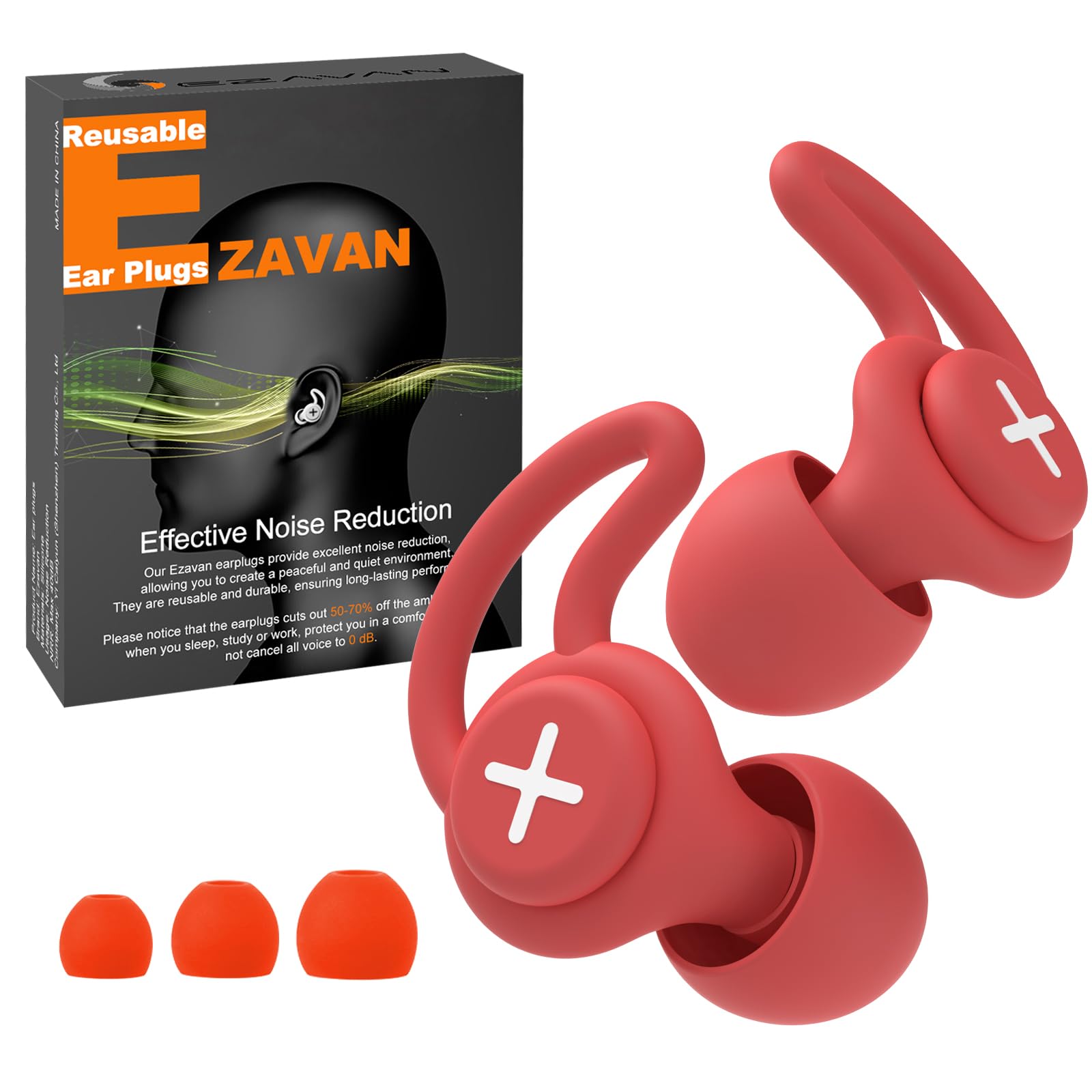 **Soft Silicone Reusable Ear Plugs for Sleeping & Concerts – Noise Reduction, Side Sleeper Comfort Fit, Hearing Protection with 6 S/M/L Ear Tips (Red, L) – Ideal for Travel, Work & Study**
