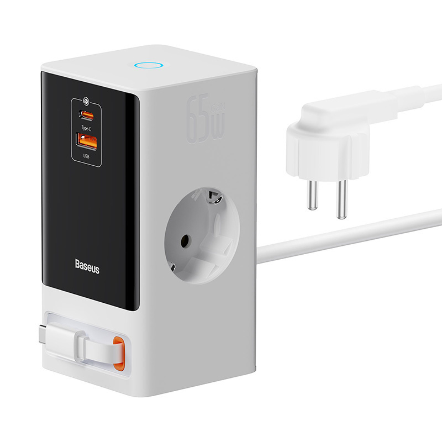 Baseus PowerCombo 65W Digital Power Strip with AC Outlet, USB-C & USB-A Ports - White | Fast Charging for Laptop, Phone, Tablet | Perfect for Home, Office & Travel