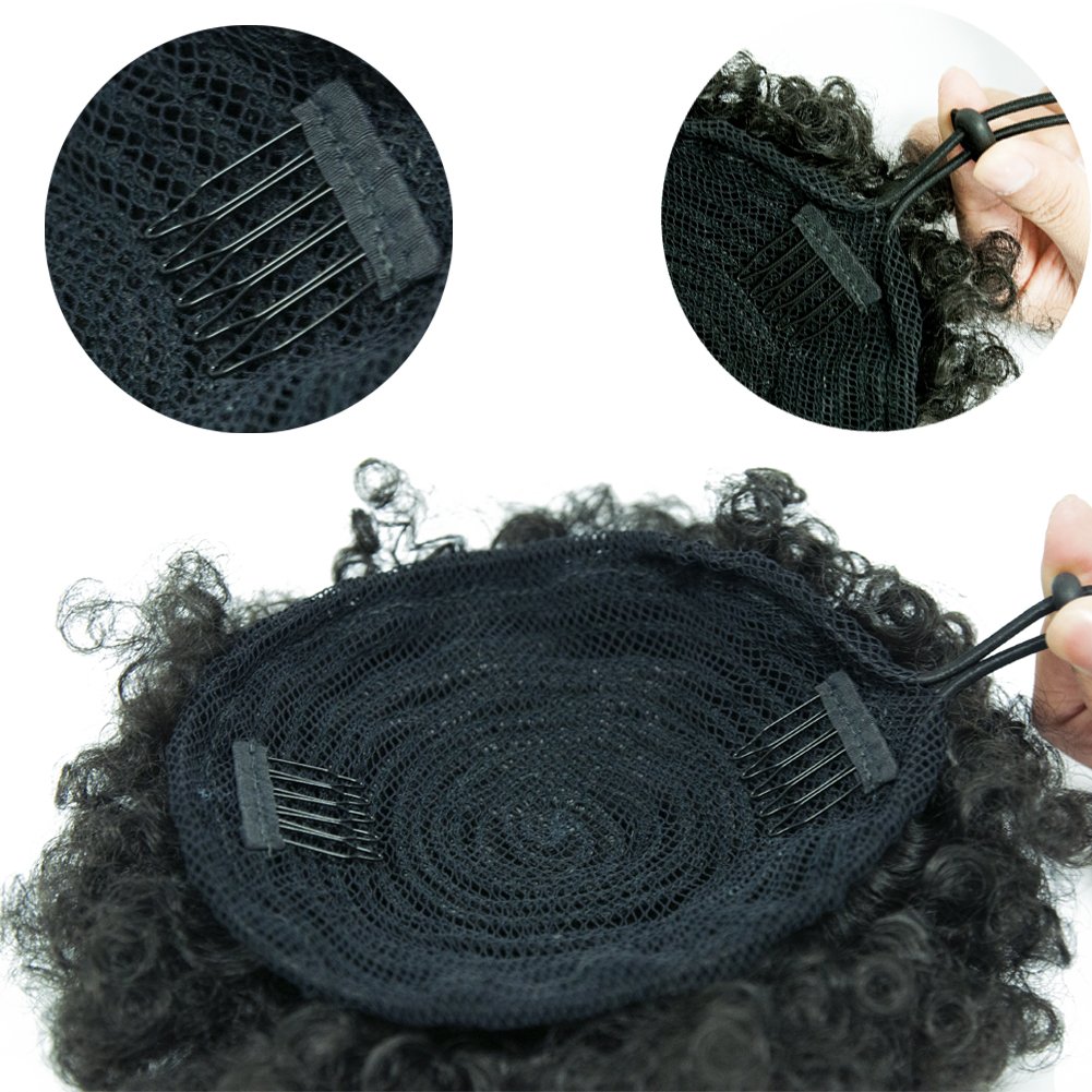 GOTTA 8'' Synthetic Hair Bun Extensions for Women - Afro Curly Clip-in Chignon Donut Updo in Natural Black & Red Wine | Perfect for Parties, Weddings & Everyday Styling