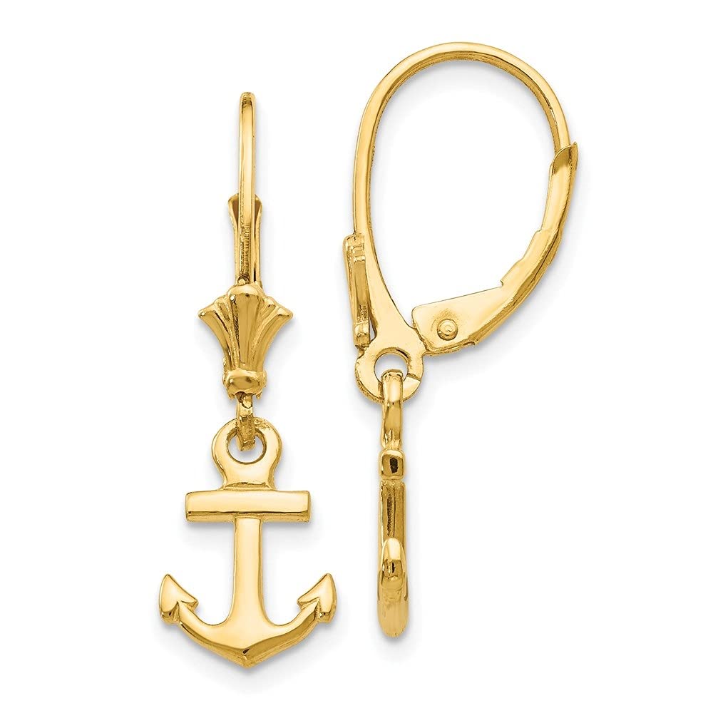 14K Yellow Gold Mini Anchor Drop & Dangle Earrings for Women - Elegant Nautical Jewelry Gift for Birthday, Anniversary & Everyday Wear