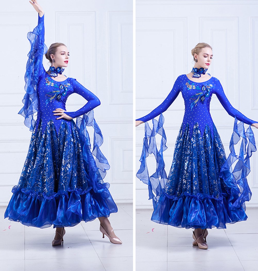 Elegant Women's Ballroom Dance Dress with Sequins - Modern Waltz & Foxtrot Competition Gown - Standard Ballroom Performance Outfit for Professional Dancers & Social Events