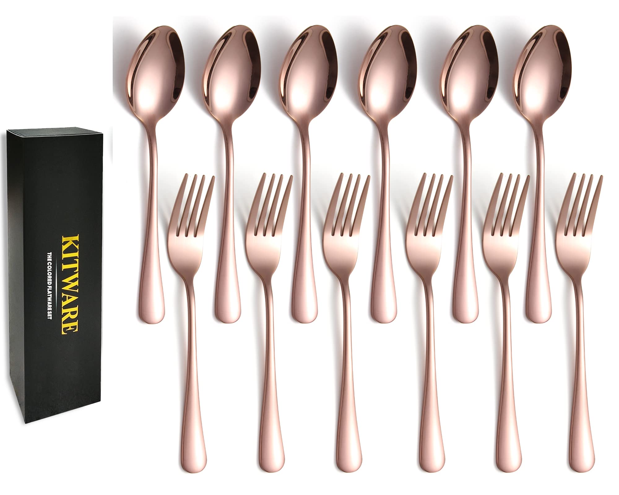12-Piece Rose Gold Stainless Steel Flatware Set - Forks & Spoons for Home, Restaurant, Hotel, Travel, Outdoor & BBQ | Elegant Dining Utensils for Parties, Picnics & Everyday Use
