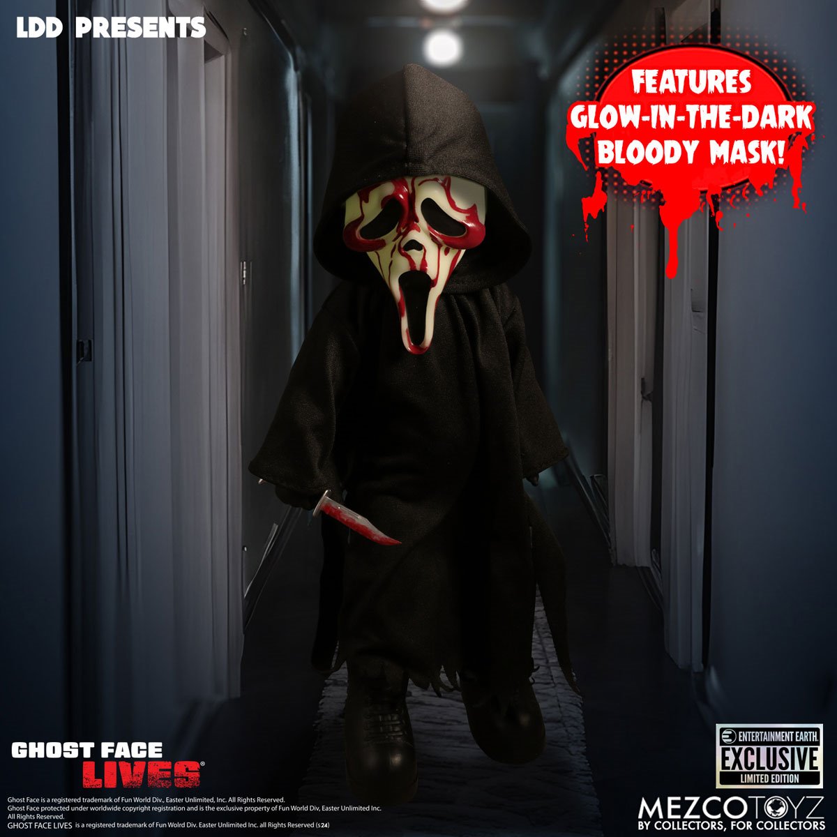 LDD Present Ghost Face Bloody Glow in the Dark 10 Inch Action Figure - Entertainment Earth Exclusive Collectible for Halloween Decor & Horror Movie Fans