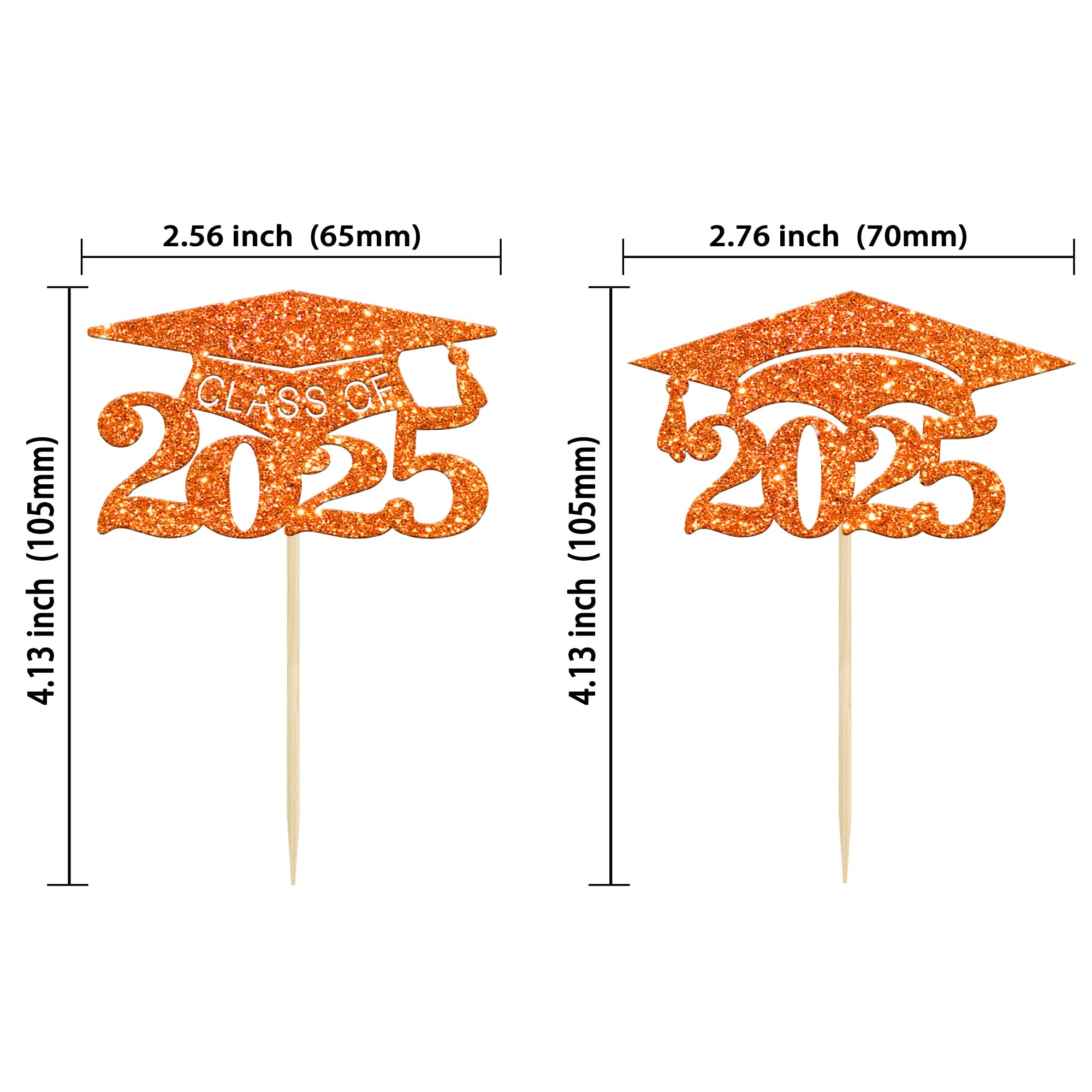 24Pcs 2025 Graduation Cap Cupcake Toppers - Orange Glitter Class of 2025 Cake Decorations for Graduation Party, Birthday, School Celebration | Perfect for Cupcakes, Cakes, Desserts
