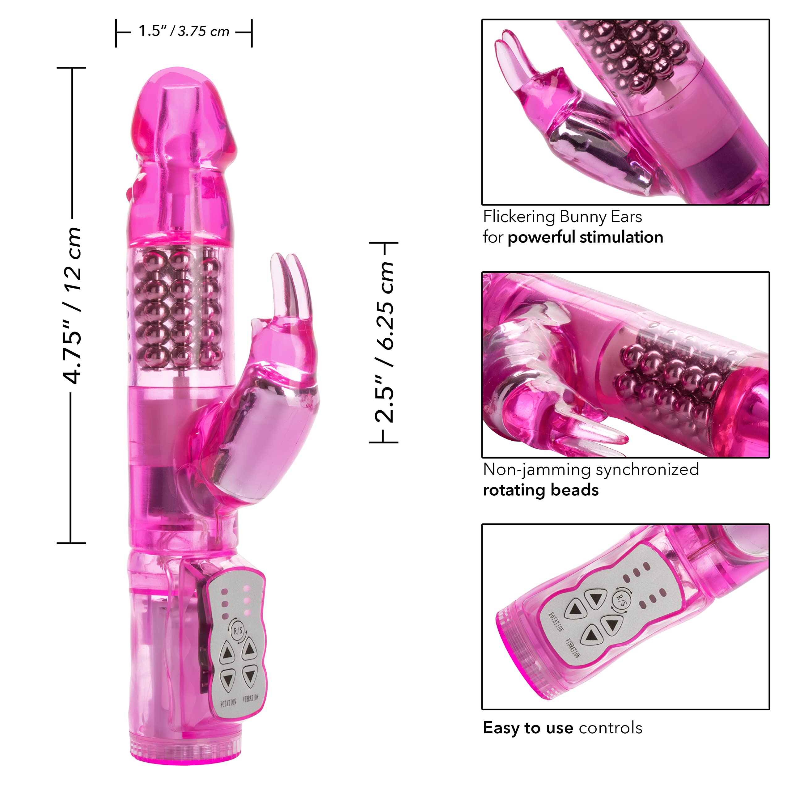 CalExotics Waterproof Jack Rabbit Vibrator - Rotating Shaft Rabbit Vibe for G Spot & Clitoral Stimulation - Adult Sex Toy for Couples & Solo Play - Pink - Perfect for Shower Use & Romantic Nights