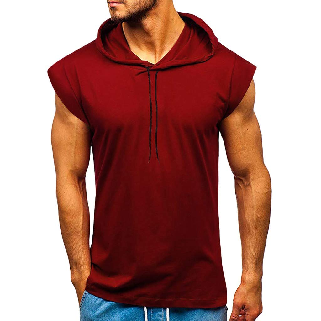 Men's Muscle Fit Athletic Hoodie - Short Sleeve Workout T-Shirt & Gym Sweatshirt | Hip Hop Streetwear for Running, Training & Casual Wear (Color A)