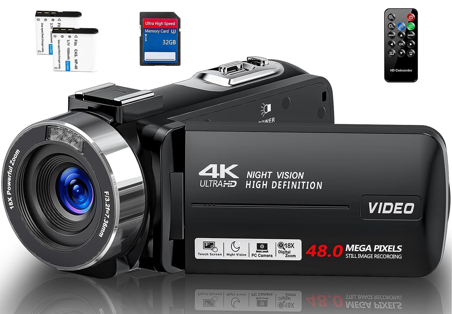 4K Ultra HD 48MP Camcorder with IR Night Vision & 18X Digital Zoom - 3