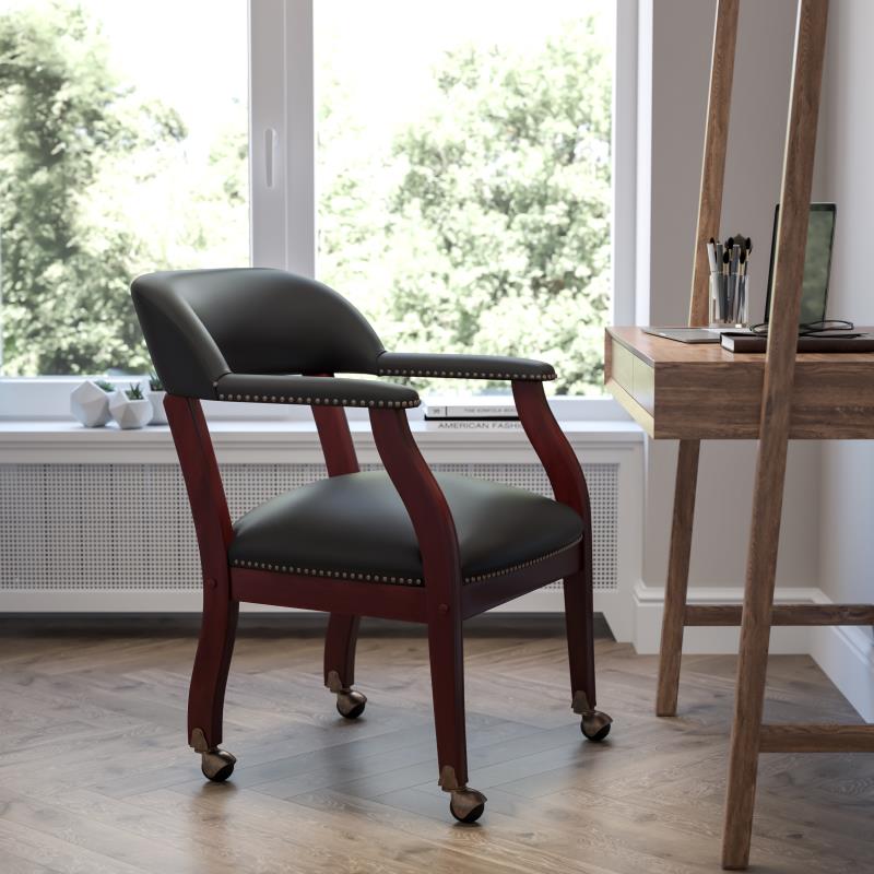 Premium FLASH Leather Office Conference Chair with Accent Nailhead Trim & Smooth-Rolling Casters - Ergonomic Executive Desk Chair for Home Office, Conference Rooms & Professional Workspaces