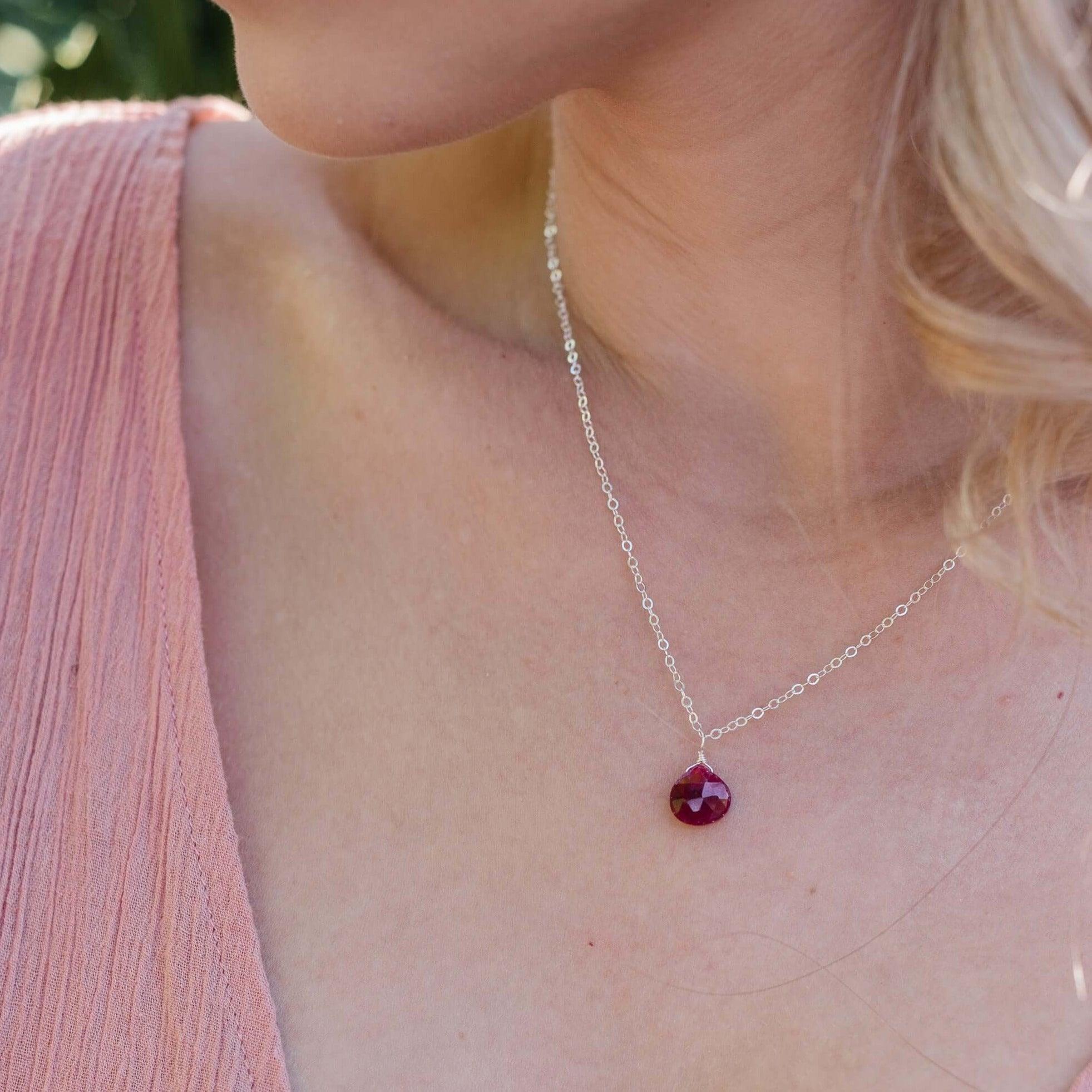 Elegant Tiny Ruby Teardrop Crystal Pendant Necklace - Perfect for Valentine's Day Gifts, Anniversary Presents & Special Occasions