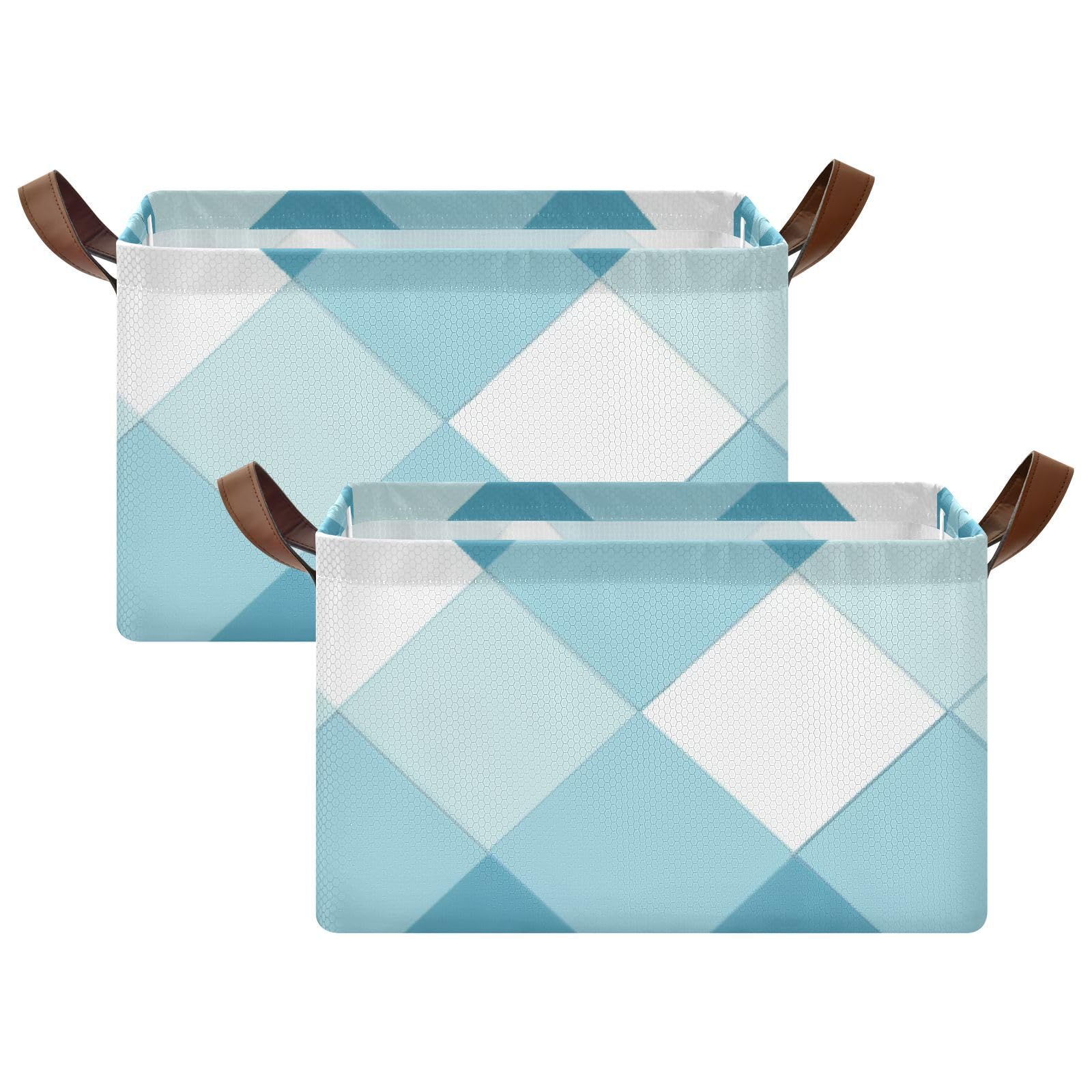 Blue and White Checkered Storage Baskets with Handles - 2 Pack Durable Fabric Organizer Bins for Clothes, Toys, and Home Organization - Perfect for Bedroom, Closet, and Nursery Storage Solutions