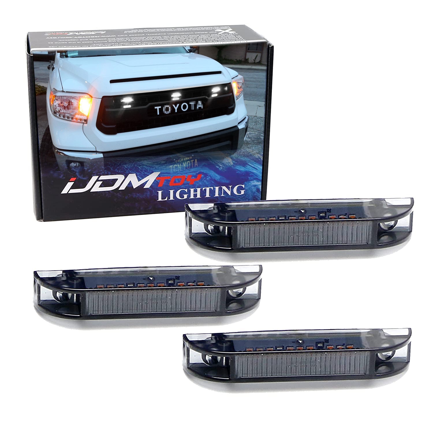 3-Piece Smoked Lens White LED Grille Running Lights for 2014-2021 Toyota Tundra TRD Pro - Durable Off-Road Lighting for Trucks & Night Driving