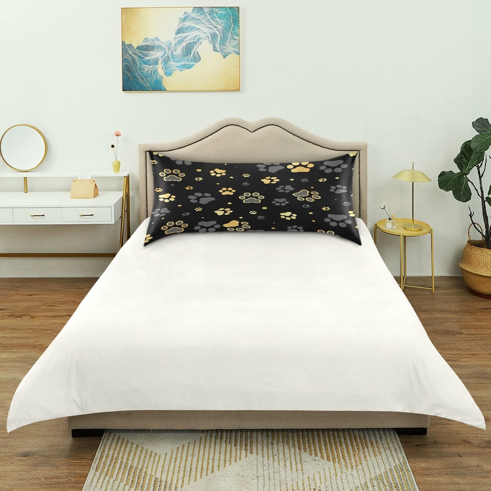 Silk Satin Pillowcase 20x40 - Soft Paw Print for Hair & Skin Care - King Size for Bed & Sofa