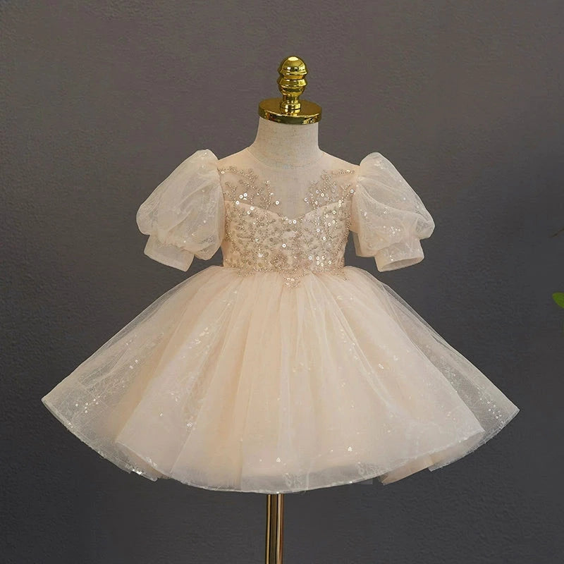 White Princess Sweetheart Tea Length Tulle Flower Girl Dress - Perfect for Weddings, Baptisms & Special Occasions