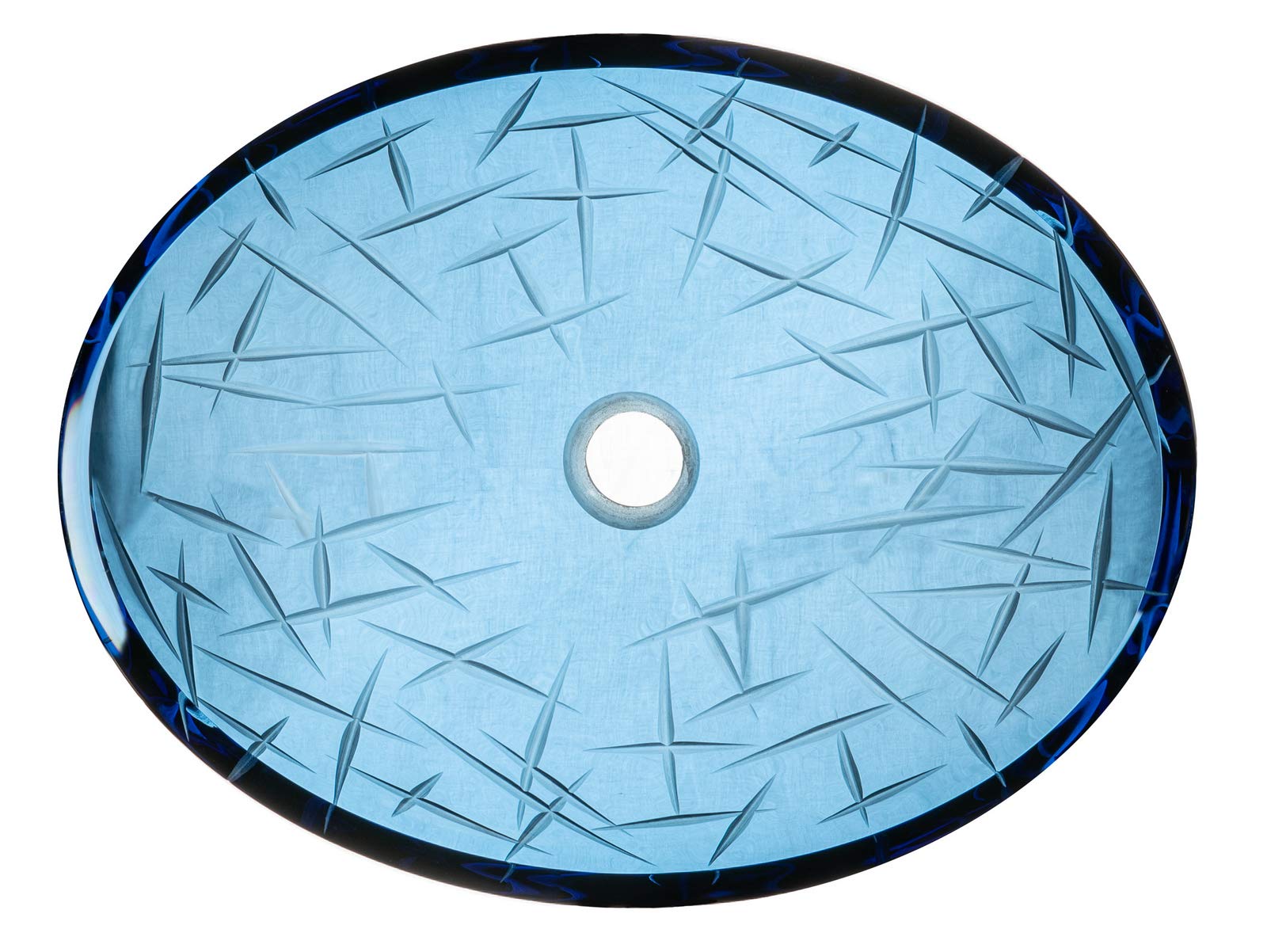 Blue Crystal Cut Oval Glass Bathroom Vessel Sink - Modern Oval Glass Vessel Sink for Bathroom Vanity, Countertop Washbasin - Perfect for Contemporary Bathrooms, Powder Rooms & Luxury Home Decor