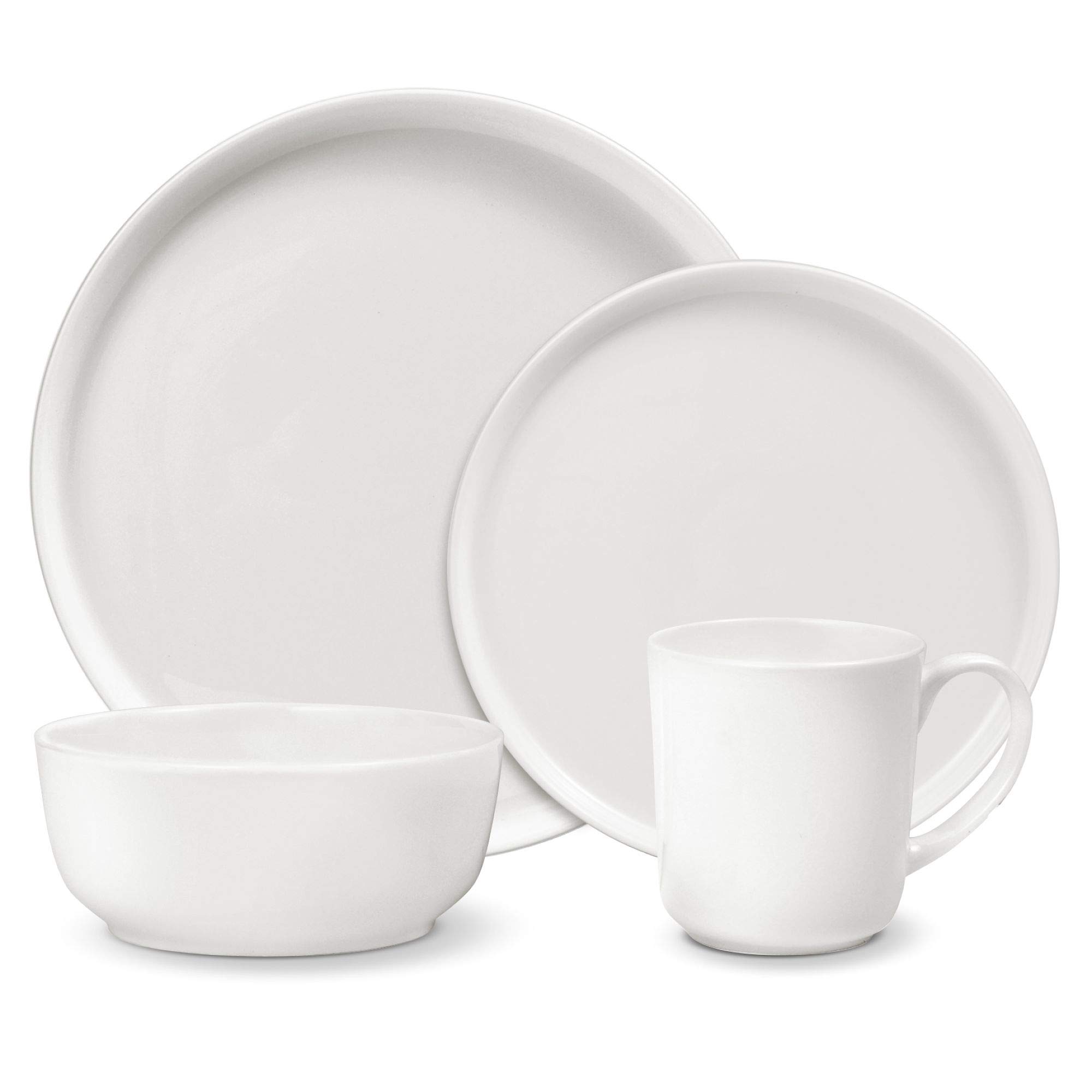 Mikasa Samantha 16-Piece Chip-Resistant Dinnerware Set - Service for 4, White Porcelain Plates & Bowls - Includes 4 Pasta Bowls (8-inch) - Durable Everyday Dinnerware for Family Meals, Entertaining & Restaurant-Style Dining