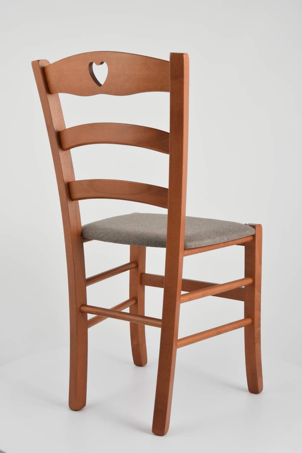 TommyChairs Cuore Wooden Dining Chair - Cherry Beech Frame with Upholstered Fawn Fabric Seat - Perfect for Kitchen, Dining Room & Home Decor