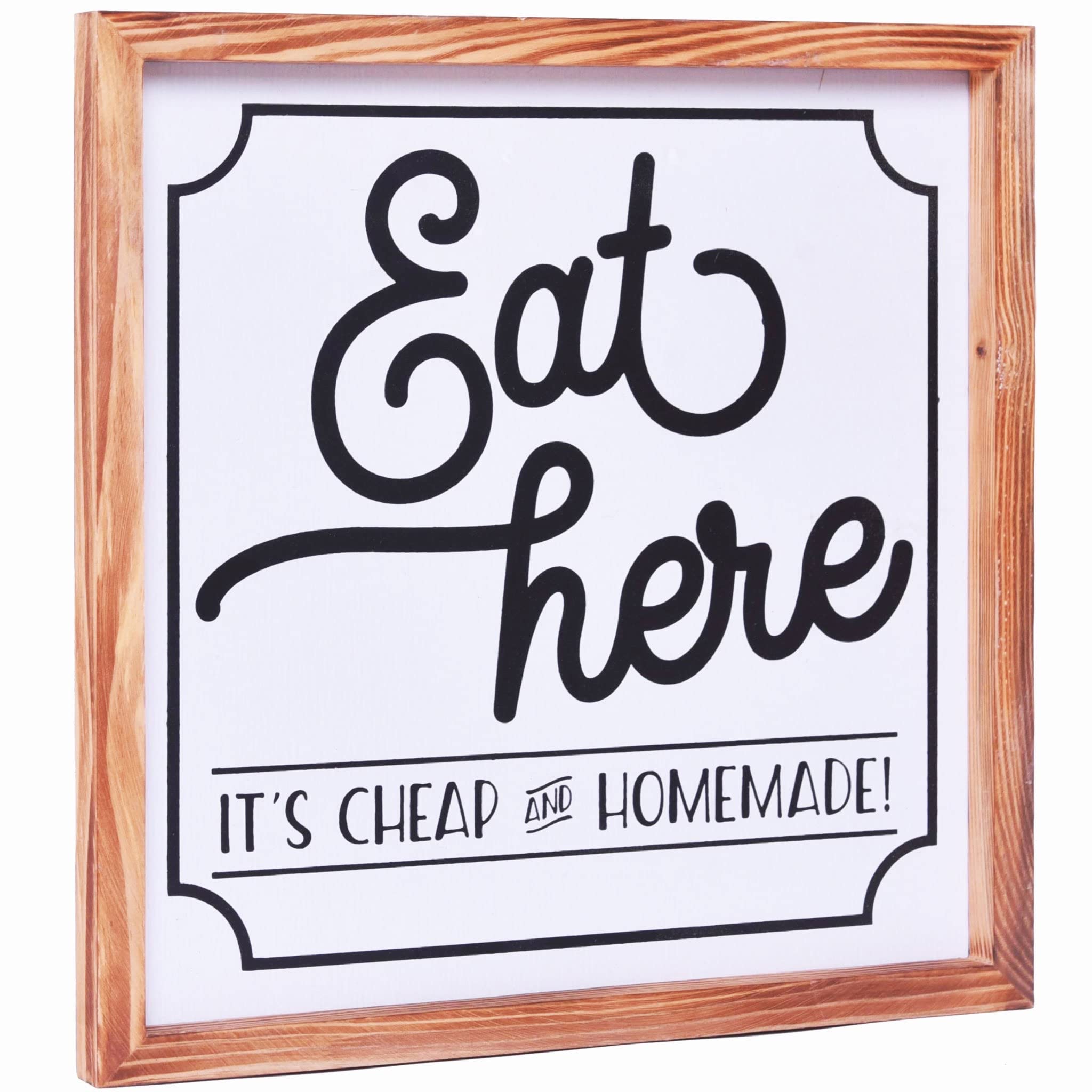 Farmhouse Kitchen Decor - Rustic 'Eat Here' Wooden Sign 12x12 Inches with Wood Frame - Country Style Kitchen Wall Art & Accessories - Perfect for Dining Room, Kitchen Decor, and Farmhouse Style Homes