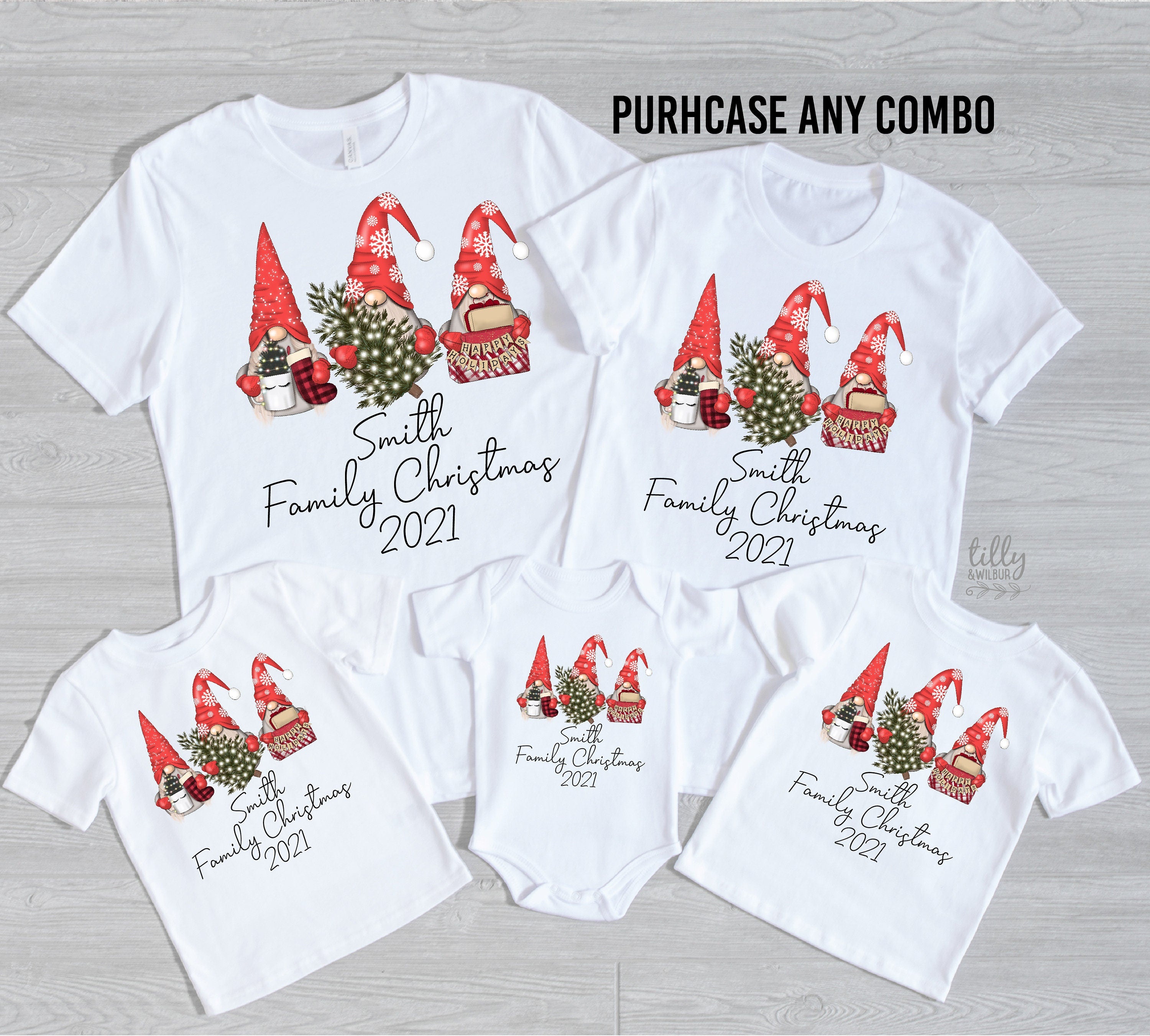 Custom Christmas Gnome Family T-Shirts - Personalized Holiday Gifts for Family Matching Outfits | Perfect for Christmas Photos, Family Gatherings & Festive Celebrations