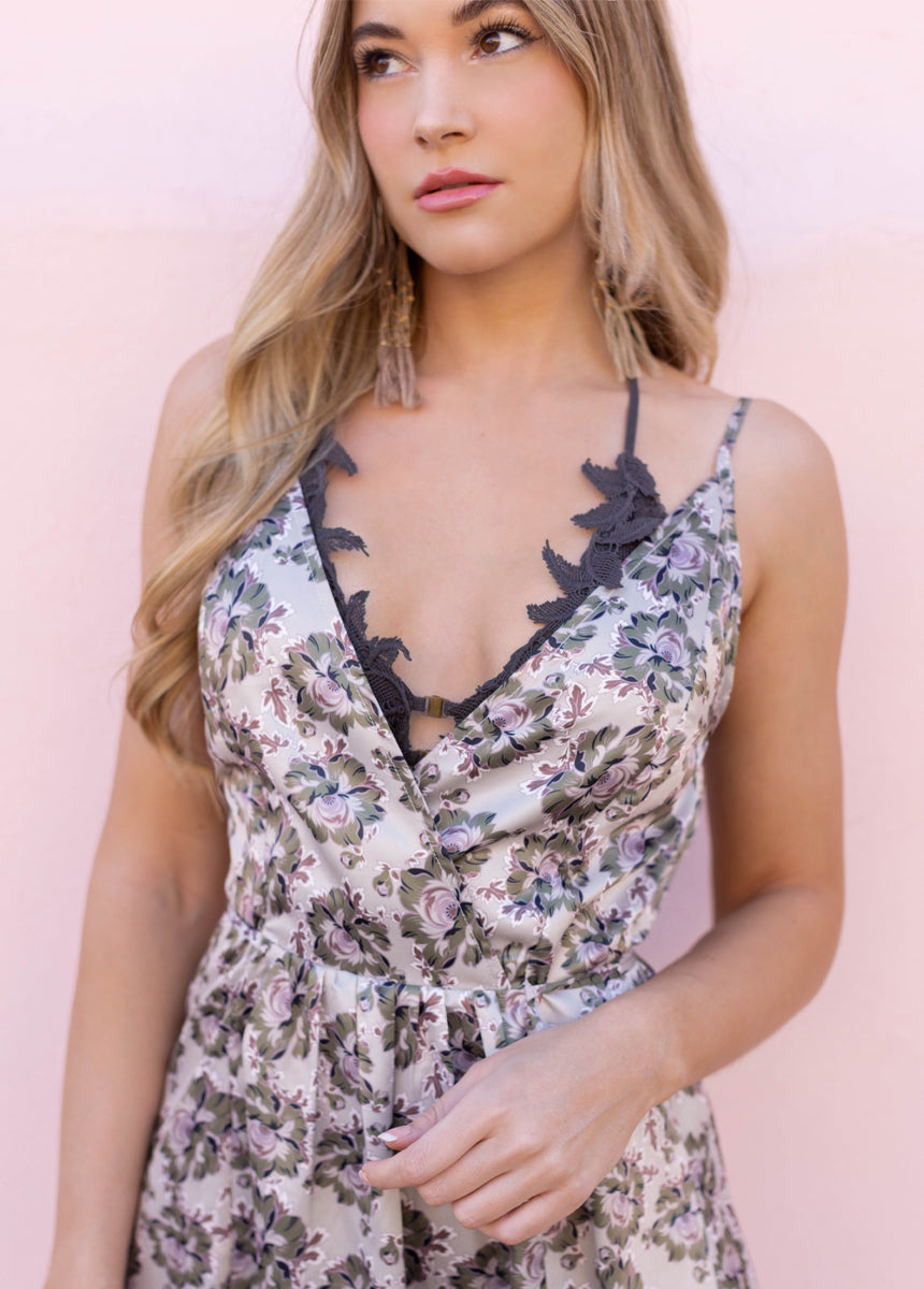 Carmen Floral Print Taupe Dress for Women - Elegant & Comfortable Summer Dress for Casual Outings, Dates & Vacations