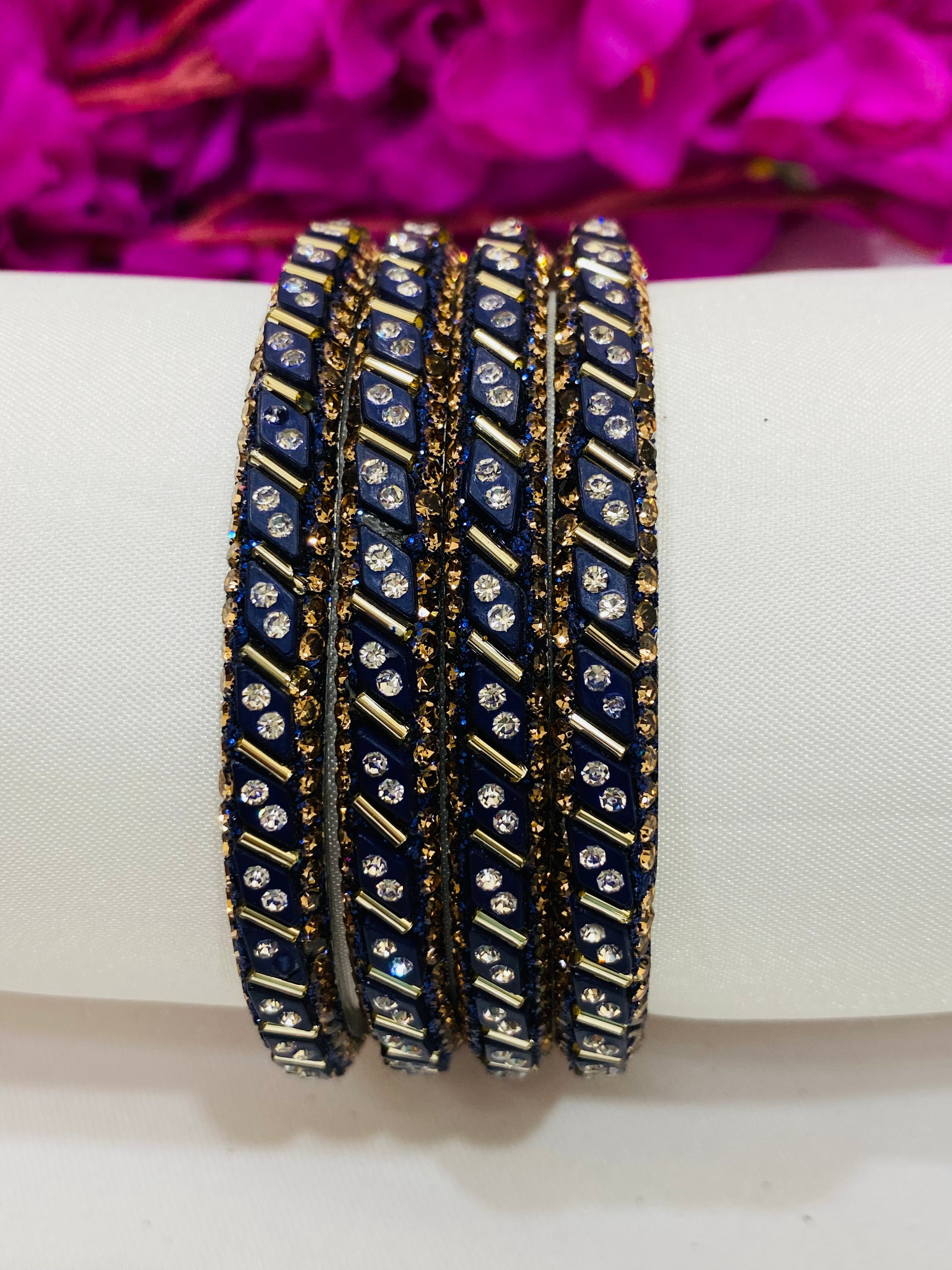 Elegant Blue Metal Bangles with White Stones for Women | Stylish Boho Jewelry for Parties, Weddings & Everyday Wear
