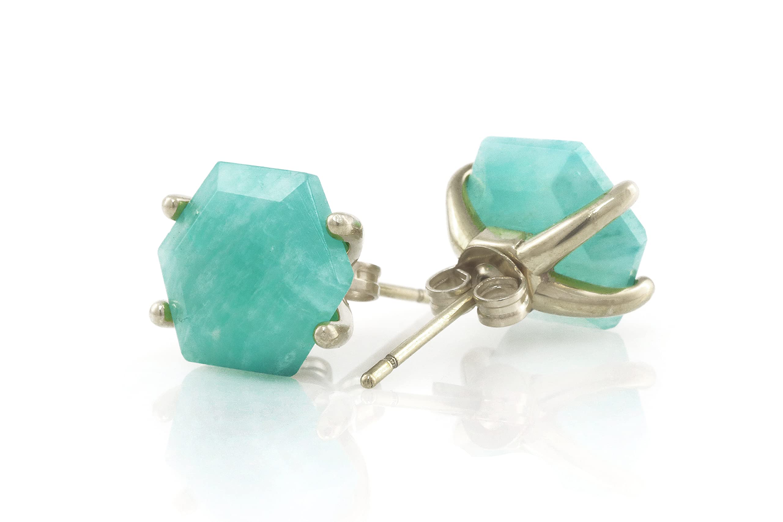 Hexagon Amazonite Stud Earrings - Handmade Crystal Jewelry for Women, Bridal & Fashion Statement - Gift Box Included | Perfect for Weddings, Parties & Everyday Wear