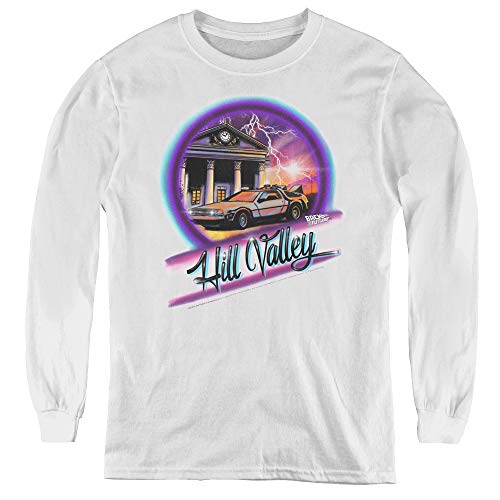 Back to The Future Movie Youth Long Sleeve T-Shirt - Vintage 80s Retro Style Cotton Tee for Kids & Teens - Perfect for Halloween Costumes, Movie Nights & Fan Gifts