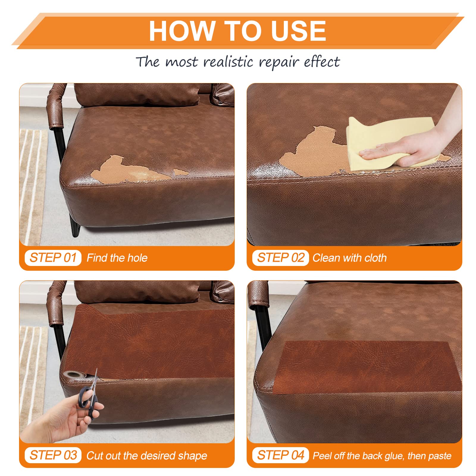 Self-Adhesive Leather Repair Patches 8x11 Inch (2-Pack) - Dark Brown Vinyl Furniture Repair Kit for Couches, Car Seats, Handbags & Jackets - Easy Fix for Scratches & Tears | Perfect for Home, Office & Vehicle Upholstery
