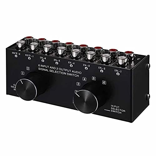 CHYSP 6 in 2 Out / 2 in 6 Out Audio Switcher - Stereo Headphone & Speaker Selector Box with RCA & 3.5mm Inputs for Home Studio, DJ Setup & Multi-Room Audio System