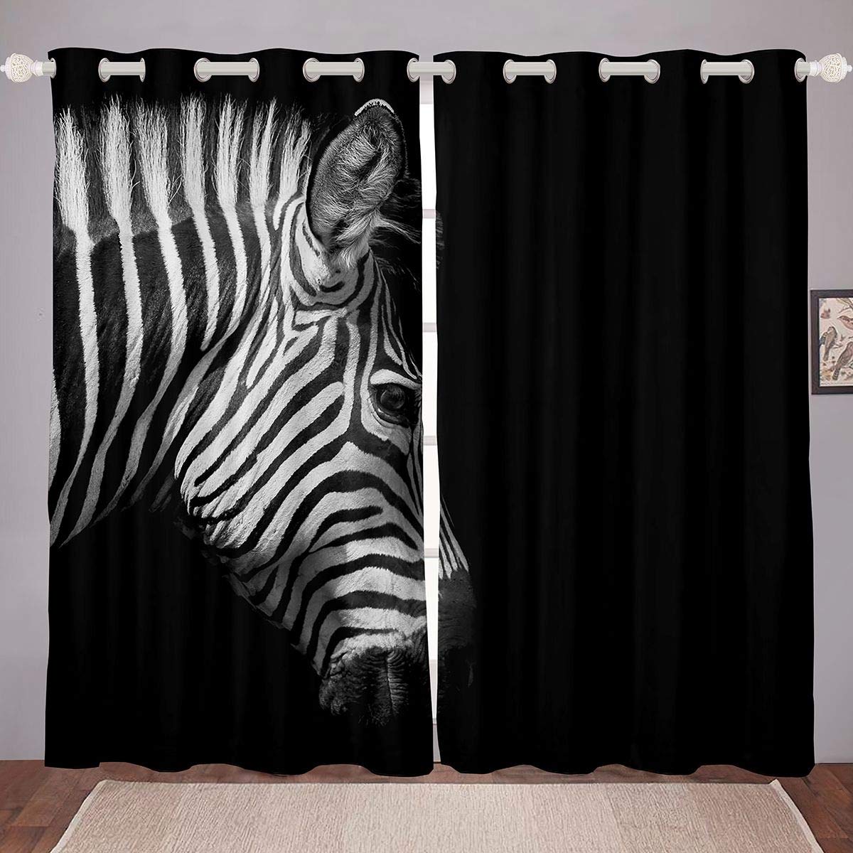 Feelyou 3D Zebra Print Window Curtains for Bedroom & Living Room - Black & White Wild Animal Drapes for Boys & Girls - 52x63 Inch, 2 Panels - Perfect for Safari, Jungle, or African Themed Decor