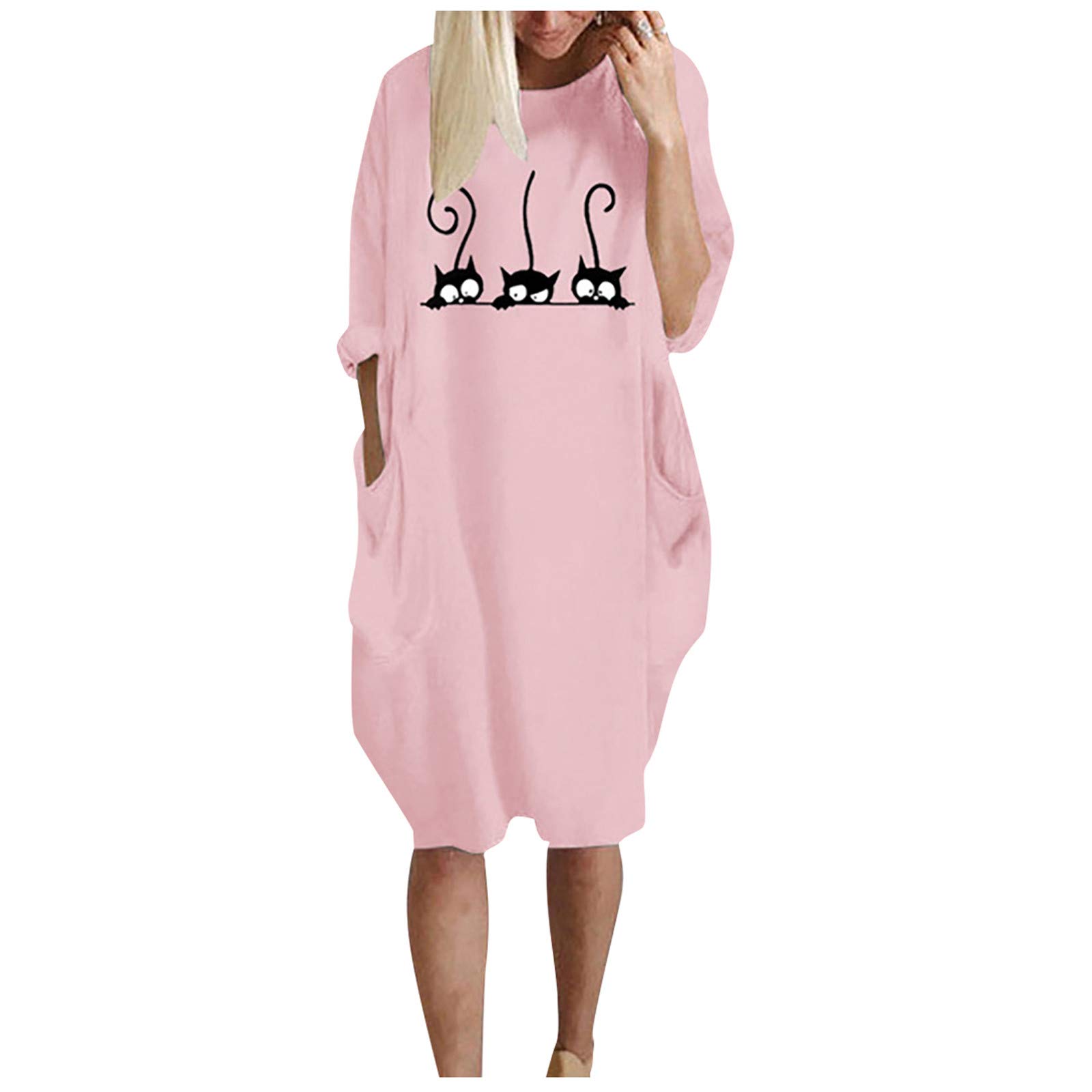 Twoker Women's Oversized Long Jumper Dress with Pockets & Baggy Sleeves - White Casual Boho Dress for Everyday Wear, Date Night & Summer Outfits
