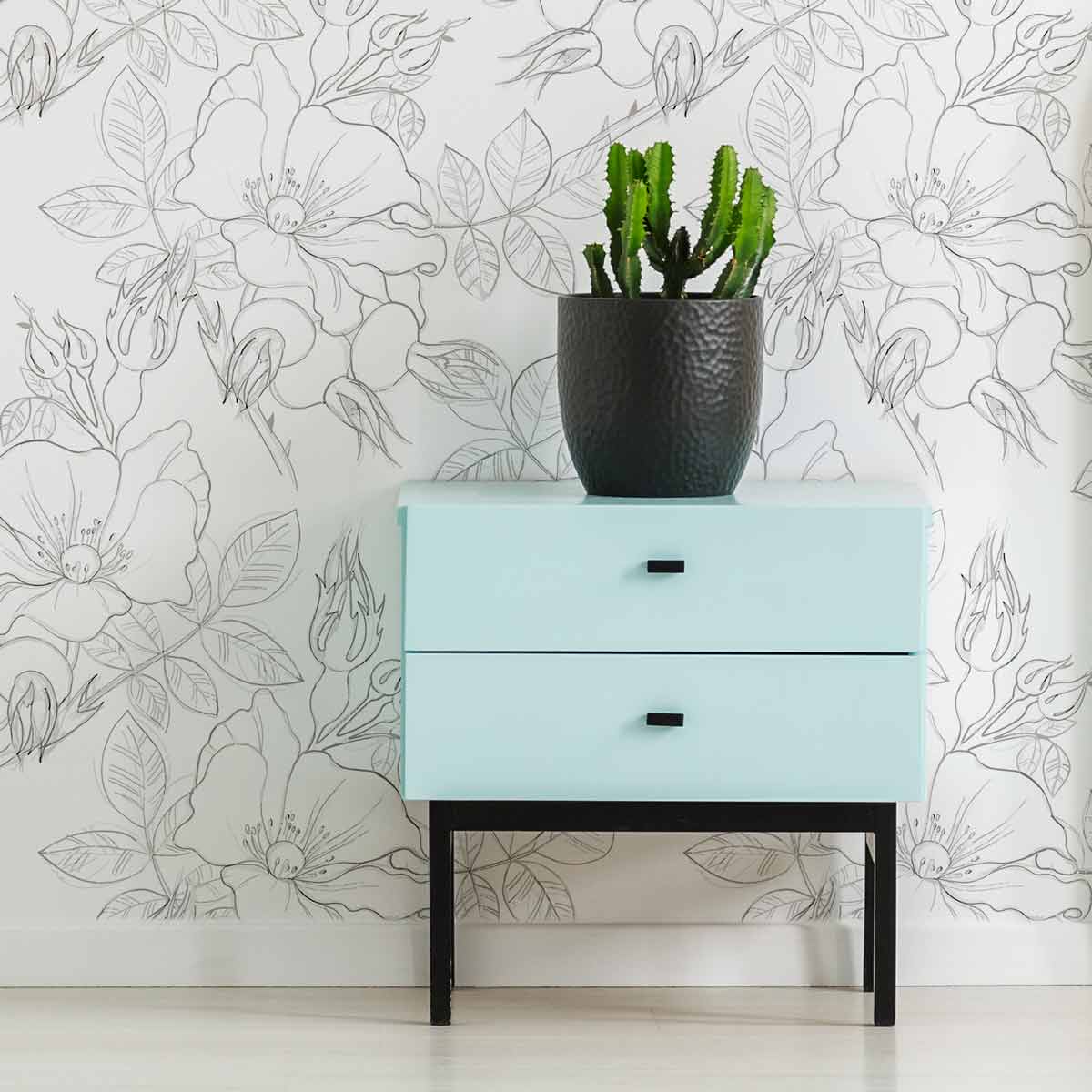Charcoal and White Floral Peel and Stick Removable Wallpaper - Self-Adhesive Wall Decor for Bedroom, Living Room, and Office - Easy to Install and Remove
