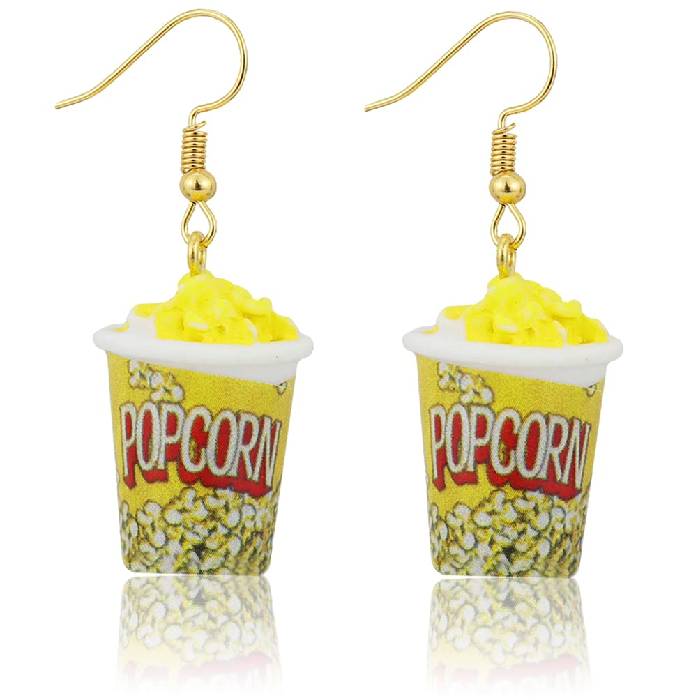 JUCAIBA Handmade Resin Popcorn Drop Earrings - Cute Cartoon Snack Jewelry for Women & Girls | Perfect Gift for Movie Nights, Birthday Presents & Popcorn Lovers